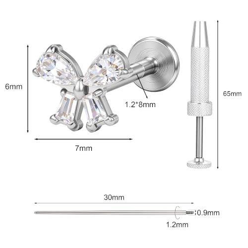 G23 Titanium Gold Filled 16G Cartilage Earring, 6mm 8mm - color: Butterfly, Silver, size: 8MM