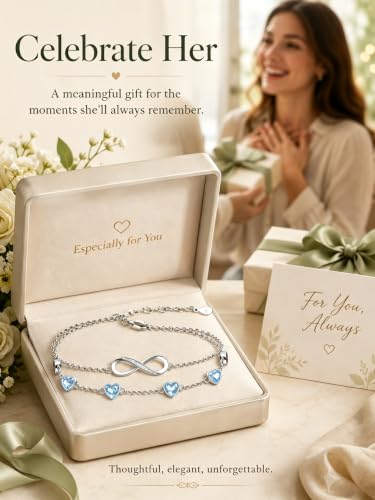 Prismata Infinity Birthstone Charm Link Bracelet/Anklet 925 Sterling Silver Adjustable 12 Months Birthstone Infinity Bracelet/Anklet Birthday Jewelry Gifts for Women Her - color: 03-March, size: 9‘+2’ Anklet