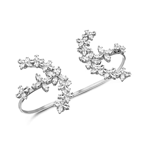 Statement Ring for Women, Silver CZ Hand Palm Multiple Finger Ring Bracelet Unique Leaf Design Full Finger Ring Jewelry Gift for Women Adjustable Size - color: Silver