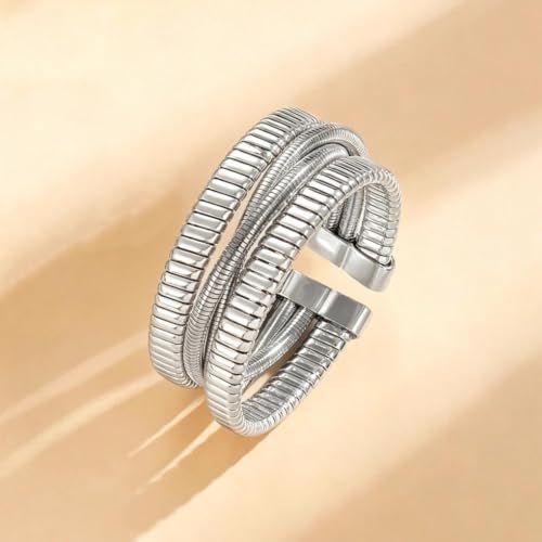 Chunky Gold Layered Cuff Bracelet for Women Men, Modern Geometric Textured Twisted Wide Open Bangle Bracelet Y2k Trendy Statement Jewelry Punk Gifts - color: Silver