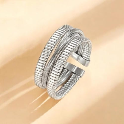 Chunky Gold Layered Cuff Bracelet for Women Men, Modern Geometric Textured Twisted Wide Open Bangle Bracelet Y2k Trendy Statement Jewelry Punk Gifts - color: Silver