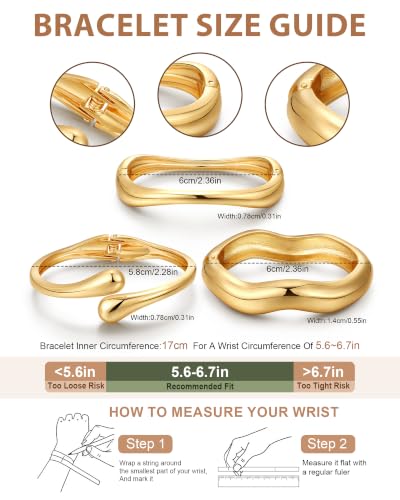 8YEARS Chunky Gold Bangle Bracelets for Women, 14k Gold Plated | Cuff Bangles, Stack Bracelet Set, Wide Trendy Fashion, Jewelry Gifts - color: E-Gold-3PCS