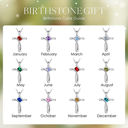 Cross Necklace for Women 925 Sterling Silver Birthstone Necklace for Women | Silver Necklaces with Diamond Sideways Birthstone Jewelry Gifts for Women 45+3cm Adjustable Chain - color: 08-Aug-Peridot