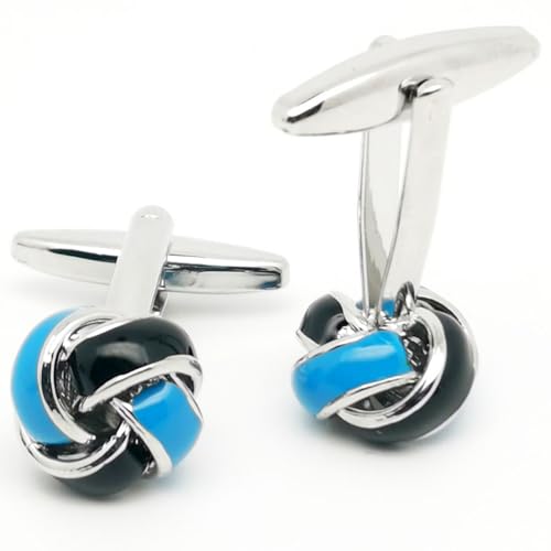 Knot Cufflinks in Gift Box Cuff Links for Men Lady Daily Wear Shirt | Men's Women Cufflink Set Jewelry for Wedding Party Prom Office Formal or Casual Business Tuxedo Dress, Easy to Put on - style: Black & Blue Knot