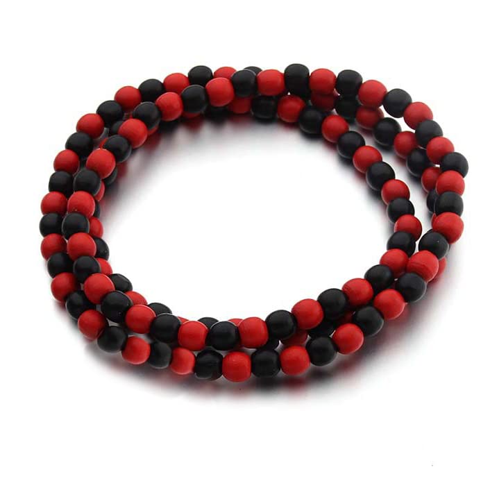 COLORFUL BLING 8MM Natural Wood Bead Necklace Africa Wooden Chain Statement Unisex Chunky Strand Necklaces Hip Hop Jewelry - color: red black