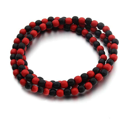 COLORFUL BLING 8MM Natural Wood Bead Necklace Africa Wooden Chain Statement Unisex Chunky Strand Necklaces Hip Hop Jewelry - color: red black