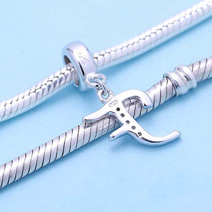 925 Sterling Silver Charms Alphabet Beads fit Pandora Charm Bracelets A-Z Letter Initial Spacer Dangle Clear CZ Stone Authentic for Snake Chain Bracelets - color: F