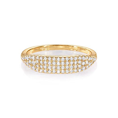 PAVOI 14K Gold Plated Slim Signet Ring with Sparkling Cubic Zirconia | Lightweight Dainty Statement Rings for Women | Everyday Jewelry - color: Yellow Gold
