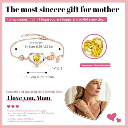 1CT Rose Heart Birthstone Bracelet for Women Love Gift - style: 11-Nov Yellow Rose Gold
