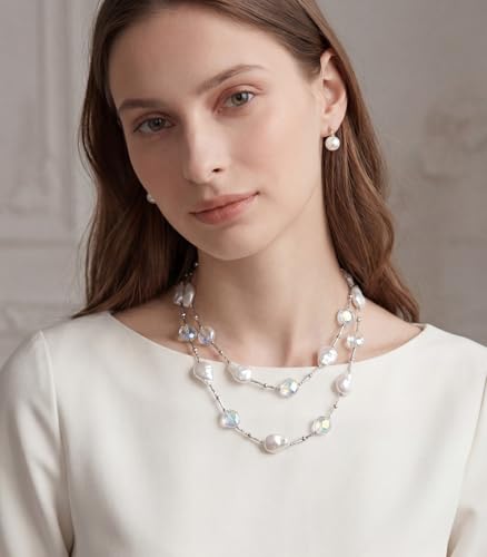 Errally Long Pearl Necklace and Earring Set Layered Pearl Beaded Necklaces for Women White Costume Jewelry Sets Gifts for Mom - color: 14-White