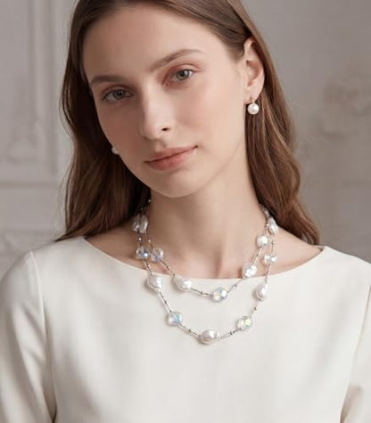 Errally Long Pearl Necklace and Earring Set Layered Pearl Beaded Necklaces for Women White Costume Jewelry Sets Gifts for Mom - color: 14-White