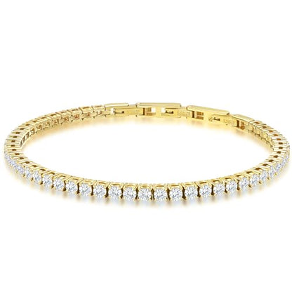 Stainless Steel Adjustable CZ Tennis Bracelet for Women Men | 14K Gold Plated, Round 3mm/4mm/5mm AAAA+ Cubic Zirconia, Dainty Classic, Festival Wedding Jewelry Gift - color: Gold, size: CZ 3mm