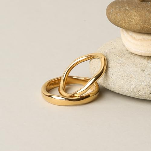 Gold Rings for Women Men Non Tarnish, Waterproof Chunky 14K Gold Plated Dainty Stackable Rings Trendy Statement Pinky Thumb Rings Engagement Eternity Wedding Band Ring Stacking Gold Jewelry Size 3 4 5 6 7 8 9 10 11 - color: Gold, size: 4