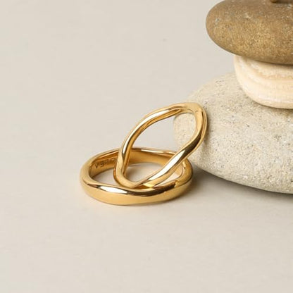 Gold Rings for Women Men Non Tarnish, Waterproof Chunky 14K Gold Plated Dainty Stackable Rings Trendy Statement Pinky Thumb Rings Engagement Eternity Wedding Band Ring Stacking Gold Jewelry Size 3 4 5 6 7 8 9 10 11 - color: Gold, size: 4