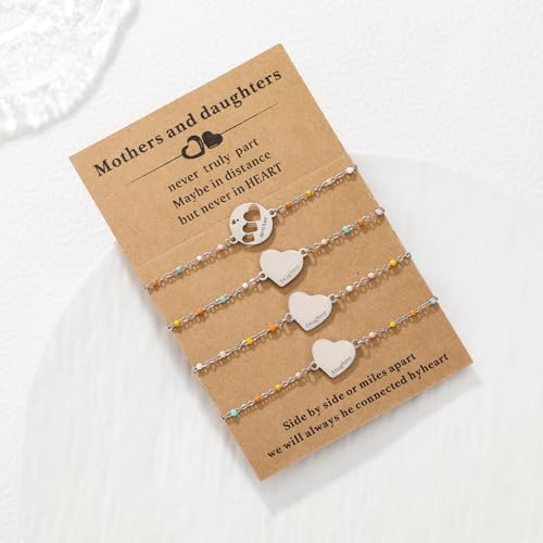 DS Mother Daughter Matching Bracelets,Adjustable Stainless Steel Gift Set | mother’s Day & Birthday Gift Box,Heart Charm,Mommy & Me Style,18K Gold Plated,Hypoallergenic,Daily Wear,Fits Women Teen Girls - color: Silver-7