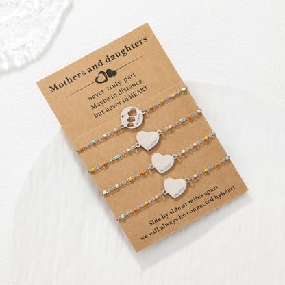 DS Mother Daughter Matching Bracelets,Adjustable Stainless Steel Gift Set | mother’s Day & Birthday Gift Box,Heart Charm,Mommy & Me Style,18K Gold Plated,Hypoallergenic,Daily Wear,Fits Women Teen Girls - color: Silver-7
