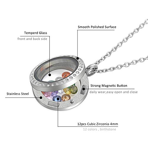 Jovivi 25/30mm Living Floating Memory Locket Necklace - 316 Surgical Stainless Steel Round Crystals Buckle Closure - color: 25mm Locket