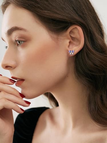 ChicSilver 925 Sterling Silver Bow/Butterfly Earrings for Women Hypoallergenic Birthstone Earrings Dainty Bow/Butterfly Jewelry Gift for Women - color: Bow-February-Amethyst