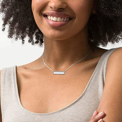 ChicSilver Customizable Vertical Bar Pendant Necklace 925 Sterling Silver Y Necklace Simple Fashion Jewelry Gifts for Women - style: G. Horizontal CZ Bar-Silver Engraving