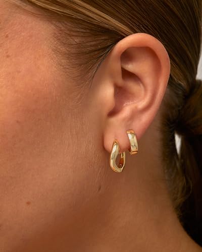 PAVOI 14K Gold Plated 925 Sterling Silver Posts Wavy Huggie Hoops | Twisted Wave Hoop Earrings for Women - color: Yellow Gold