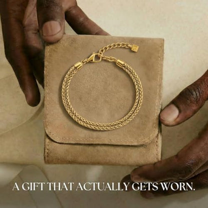Mens Bracelet - Stainless Steel, Non Tarnish Rope Chain Bracelets, Stylish Fathers Day Gift for Dad, Husband, Boyfriend. - color: Layered Gold