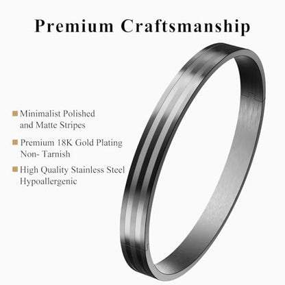 18K Gold Plated Bracelet Love Bangles for Women, 6.7in / 7.1in | Stainless steel, Waterproof & Non tarnish. Elegant & Shining. Verstaile for daily wear, perfect for stacking. Ideal Gift. - color: Black-7.1in