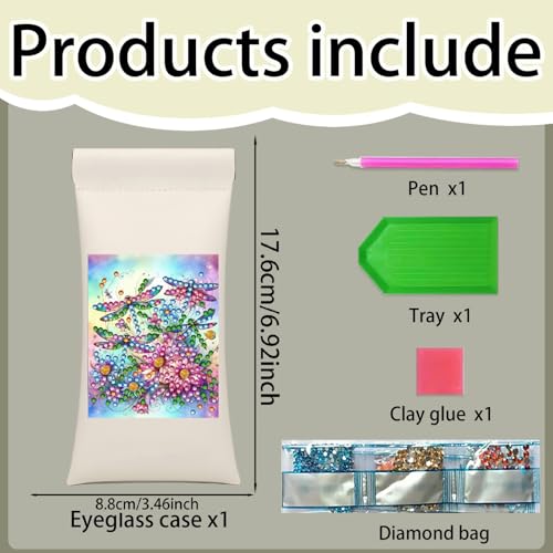 Diamond Art Painting Eye Glass Bag PU Sunglasses Glasses Storage Bag Built-in Glasses Cloth Press Automatic Closure - color: Dragonfly