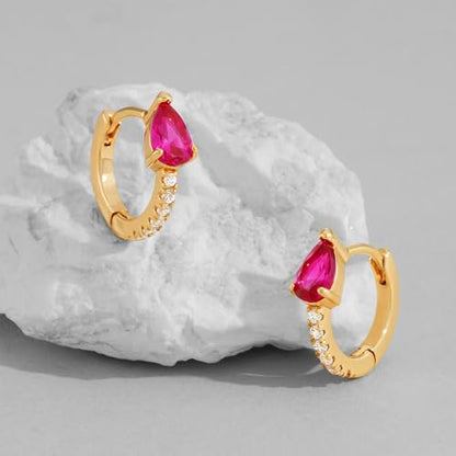 Dremmy Studios Dainty CZ Huggie Hoop Earrings 14K Gold Plated Chunky Simple Cute Thick Round Frill Bead Ball Starburst Cuff Earrings Cubic Zirconia Hoop Earrings Minimalist Personalized Gift for Her - color: A-CZ Rose
