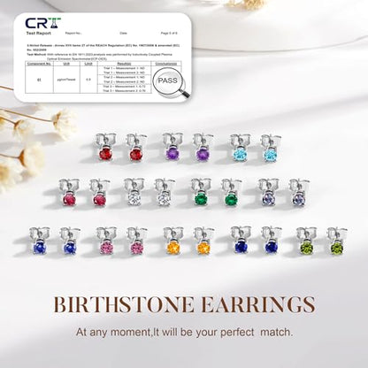 M MOOHAM Birthstone Stud Earrings, Hypoallergenic Dainty 14K Gold-Plated Stud Earrings Cubic Zirconia Cartilage Earring for Women Jewelry Gifts - color: Silver-04-April-Clear CZ