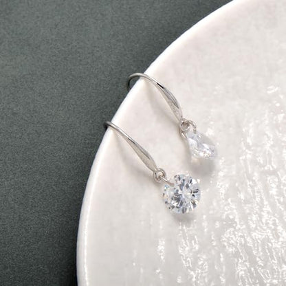 8 MM Cubic Zirconia Bare Diamond Cut Crystal Dangle Earrings for Women - color: Colorless