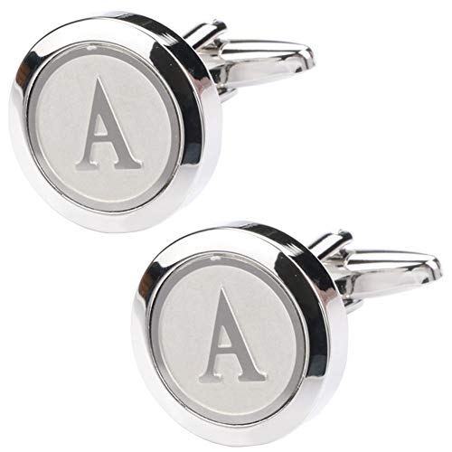 Mens Classic Stainless Steel Initial Cufflinks 26 Alphabet Initial Letter Cufflinks Business Wedding Shirts A-Z - style: A Silver