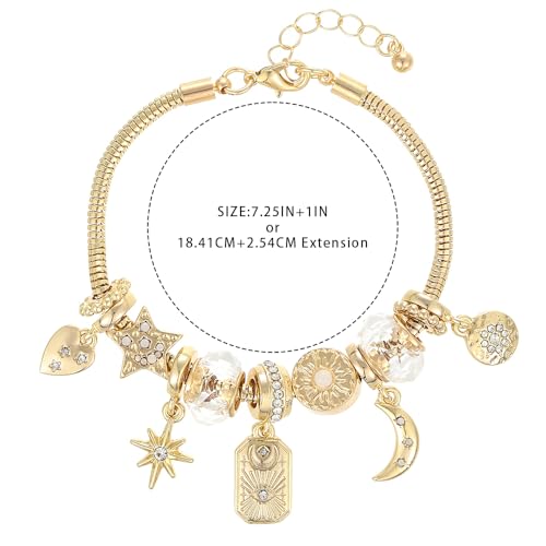 Madison Tyler Gold Plated Bracelet for Women | Celestial Rectangular Plaque Evil Eye Ace of Hearts Playing Card Beaded Charm Bracelet | Cute Adjustable Snake Chain Bracelet - style: Celestial Rectangular Plaque