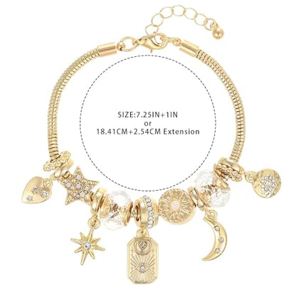 Madison Tyler Gold Plated Bracelet for Women | Celestial Rectangular Plaque Evil Eye Ace of Hearts Playing Card Beaded Charm Bracelet | Cute Adjustable Snake Chain Bracelet - style: Celestial Rectangular Plaque