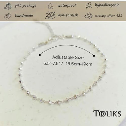 Sterling Silver Chain Bracelets for Women - Dainty 925 Silver Adjustable Bracelets, Minimalist Layering Jewelry, Stackable Chain Styles - style: P