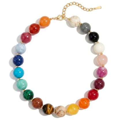 Colorful Beaded Necklace for Women Boho Statement Chunky Necklace Natural Stone Beads Gemstone Choker Necklaces Handmade Summer Beach Jewelry - color: Colorful