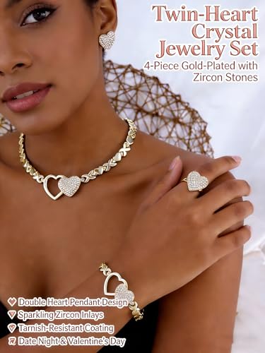 Women's Gold wedding Jewelry Set Tricolor Hugs Kisses Heart necklace set - color: 1 Heart Whith