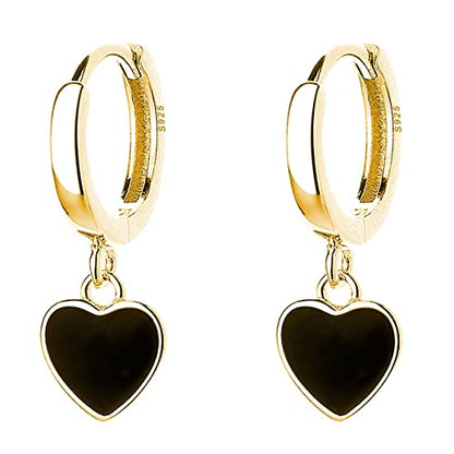 SLUYNZ Sterling Silver Black Heart Hoop Earrings for Women Teens Love Heart Hoop Earrings Huggie - color: B-Yellow