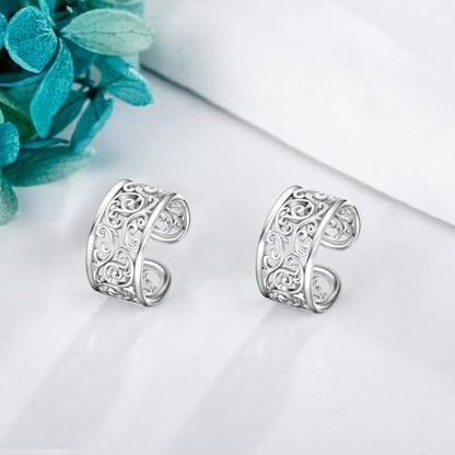 Celtic Knot/Celtic Knot/Bat/Filigree Viking Earrings 925 Sterling Silver Non Piercing Ear Cuff Earrings Cool Earring Cuff for Women Men - color: filigree-B