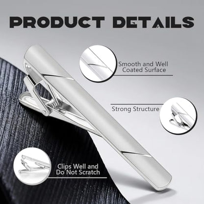 Erioctry Mens Stainless Steel Tie Clips Minimalist Necktie Tie Bar Clasp Clip Clamp Pins Best Gift For Men Business Party Wedding Best Gift and Daily Life - color: Silver