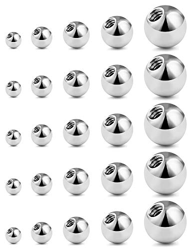 Prjndjw 25Pcs 14G 16G Replacement Balls internal thread & Externally Threaded Surgical Steel Balls Industrial Barbell Tongue Nipple Belly Button Eyebrow Rook Piercing Rings Parts 3MM-8MM - color: 25Pcs-16G-Silvertone