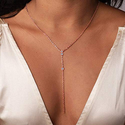 Y Necklace 925 Sterling Siilver Round CZ Minimalist Adjustable Dainty Necklace for Women