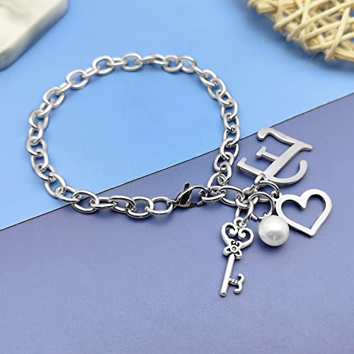 Initial A-Z Bracelets Gift for Women Girls Stainless Steel Chain Bracelet 26 Alphabet Jewelry Gifts for Birthday Anniversary Letter Bracelet Monogram Gifts for Sister Friend Girlfriends Mom 8.26 Inch - color: E