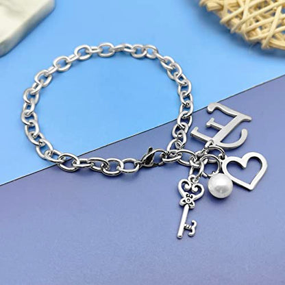 Initial A-Z Bracelets Gift for Women Girls Stainless Steel Chain Bracelet 26 Alphabet Jewelry Gifts for Birthday Anniversary Letter Bracelet Monogram Gifts for Sister Friend Girlfriends Mom 8.26 Inch - color: E