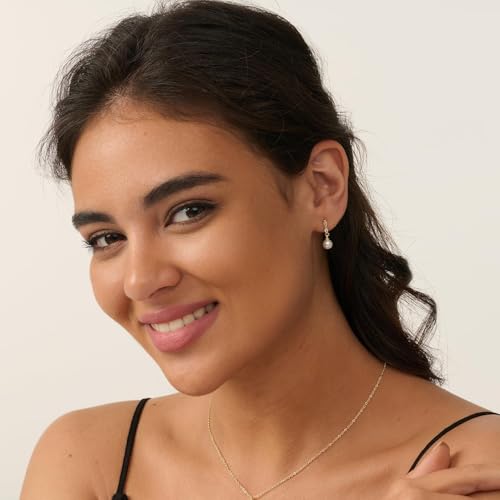 Pearl Earrings - 14K Gold/White Gold/Rose Gold Plated Cubic Zirconia CZ Diaomond Accented Pearl Drop Dangle Earrings for Women Wedding Bridal Prom - color: Drop 153
