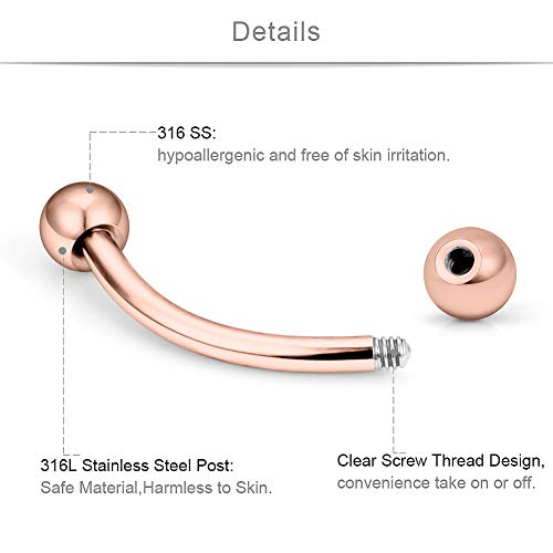 SCERRING 9-18PCS 16G Stainless Steel Eyebrow Tragus Helix Rook Daith Earrings Belly Lip Ring Clear Cubic Zirconia Barbell Body Piercing Jewelry 6mm 8mm 10mm - color: 9PCS - Rose Gold