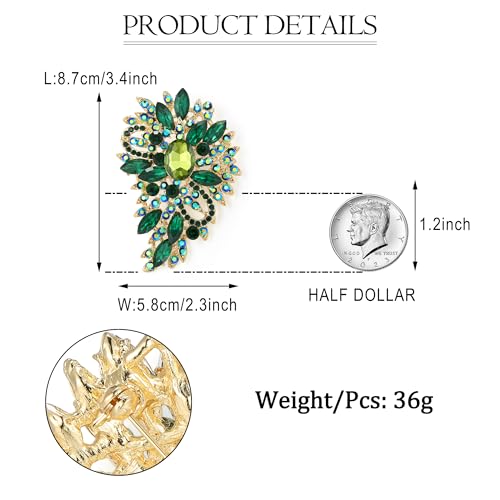 EVER FAITH Women's Austrian Crystal Wedding Flower Leaf Bouquet Brooch - color: Emerald Color