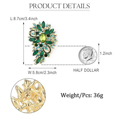 EVER FAITH Women's Austrian Crystal Wedding Flower Leaf Bouquet Brooch - color: Emerald Color