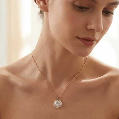 Necklaces for Women - Sparkling Flower Pendant Necklace, 18K Gold Plated Chain, Sunflower Clover Jewelry for Wedding Party, 16+2 Inch - color: Golden
