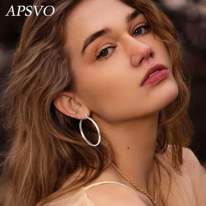 Apsvo Hoop Earrings for Women, 5mm Wide 14K Gold Plated/Silver Hoop Earring Hypoallergenic 925 Sterling Silver Earrings Lightweight Large Earrings for Women - color: 3mmWide-40mmSilver