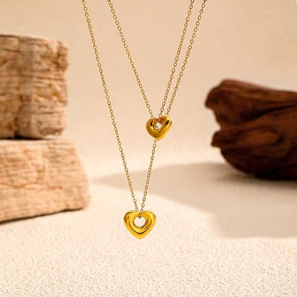 CTRLZTEAM Layered Necklaces for Women Gold Silver Snake Chain Pendant - style: Double Layer Puffed Heart Pendant